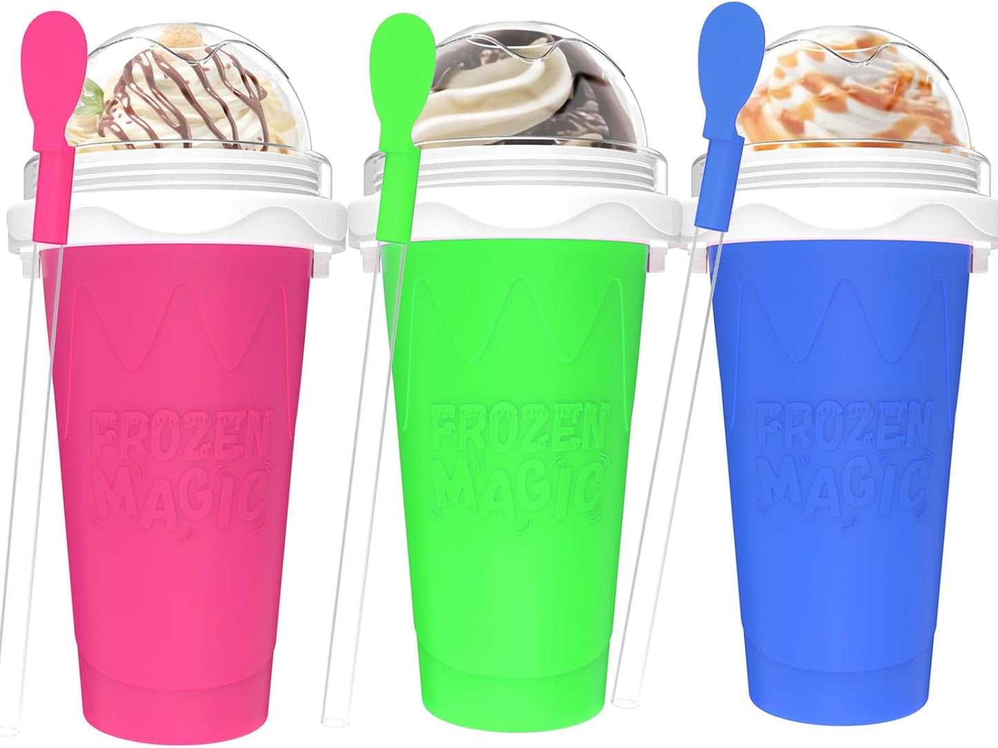 3PCS Slushie Maker Cup - DIY Magic Quick Frozen Smoothies Cups for Homemade Milk Shake Ice Cream Maker, Portable Cooling Cup, Double Layer Squeeze Slushy Maker Cup, Birthday Gifts for Kids Family