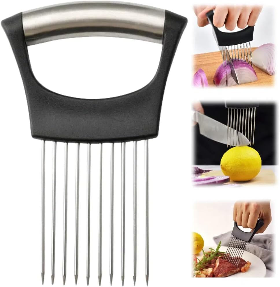 2025 Upgraded Onion Slicer, Onion Holder Chopper for Slicing, Chopper Slicer Assistant Tool, Cutter for Slicing of Meat, Potato, Tomato Kitchen Gadgets (1, Black)