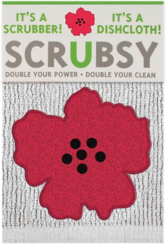 MÜkitchen SCRUBSY 100% Cotton Kitchen Dish Cloth with Built in Scrubber | Various Designs and Super Absorbant (Red Poppy)