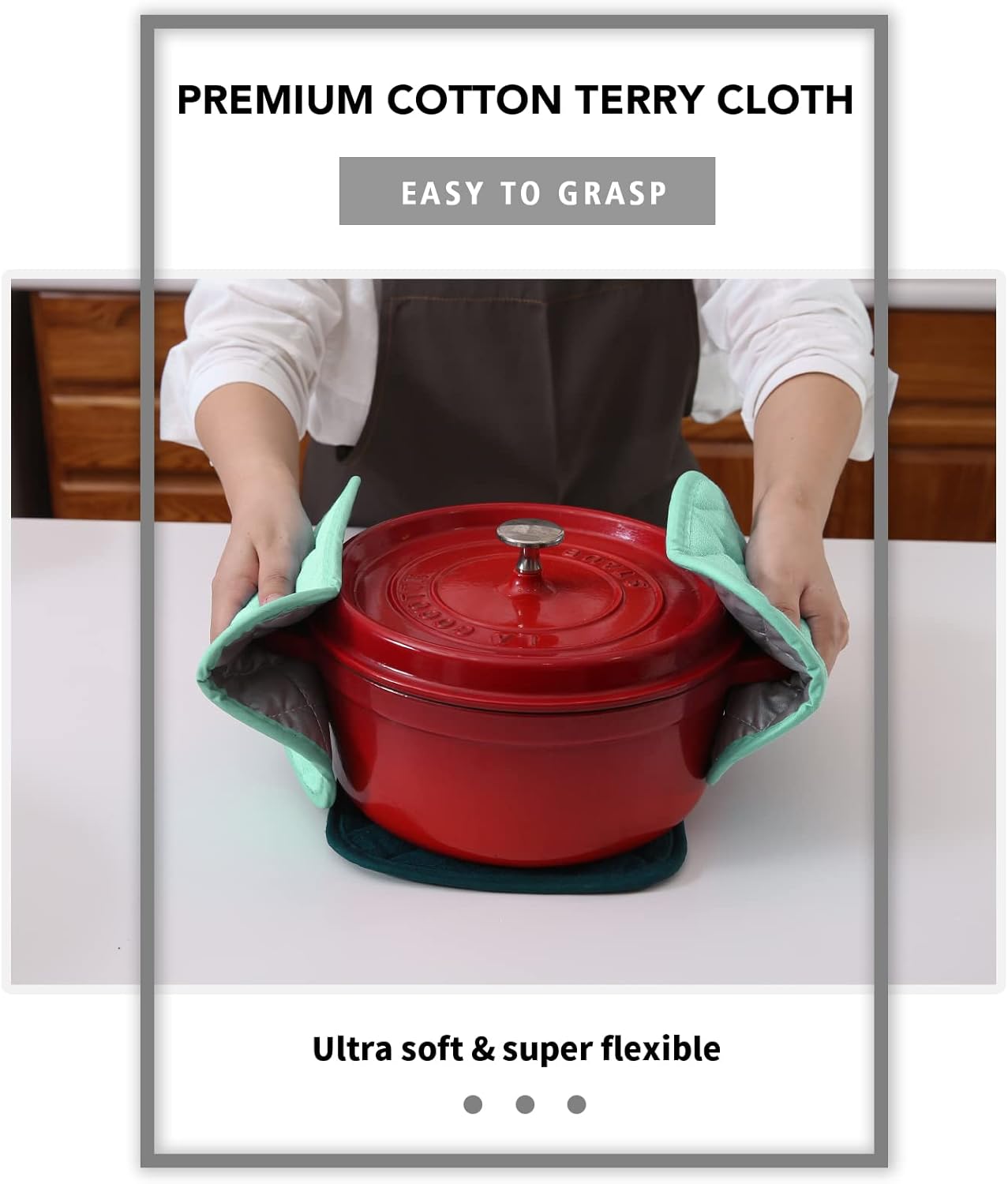 Joyhalo 4 Pack Pot Holders for Kitchen,Cotton Oven Holder with Great Heat Resistance,Non Slip Hot Pads for Kitchen Clearance, Aqua