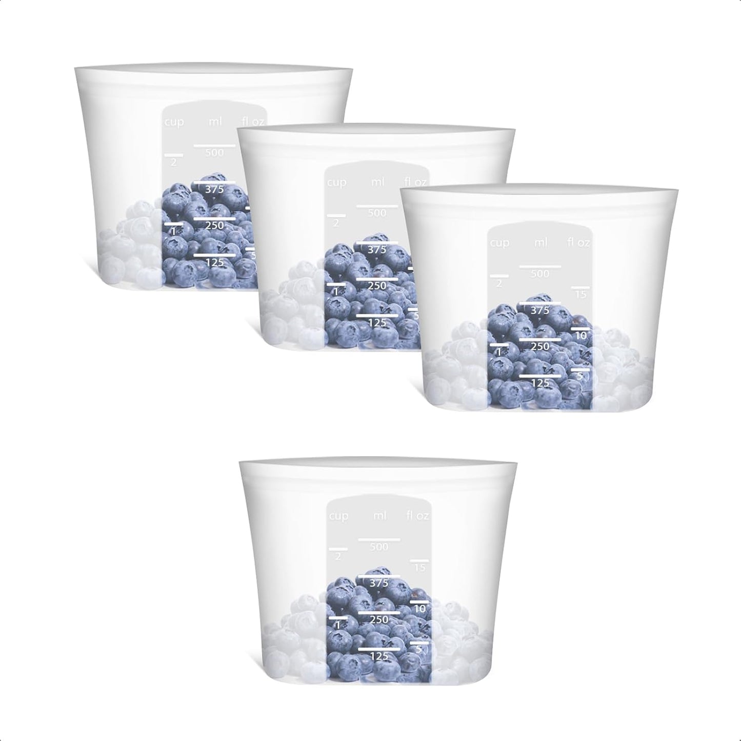 Reusable Snack Bags, 4 Pack, Stand Up 100% Silicone Reusable Storage Bag, Ziplock Silicone Food Storage Containers Snack Size, Freezer Microwave Oven Dishwasher Safe, Translucent, 16oz