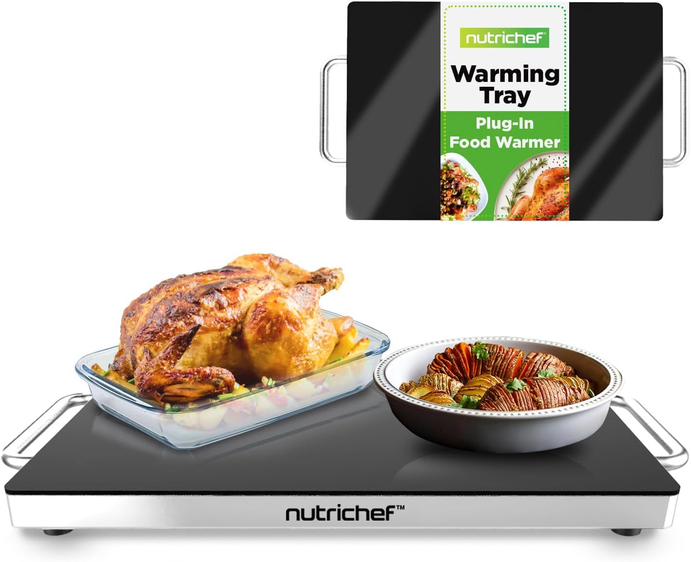 Nutrichef Electric Hot Plate Tray Dish Warmer with Black Glass Top - Ideal for Home, Buffets, Parties, Kitchens & Restaurants - Warming Tray for Food - Tortilla Warmer - Dimensions: 16.5 x 11