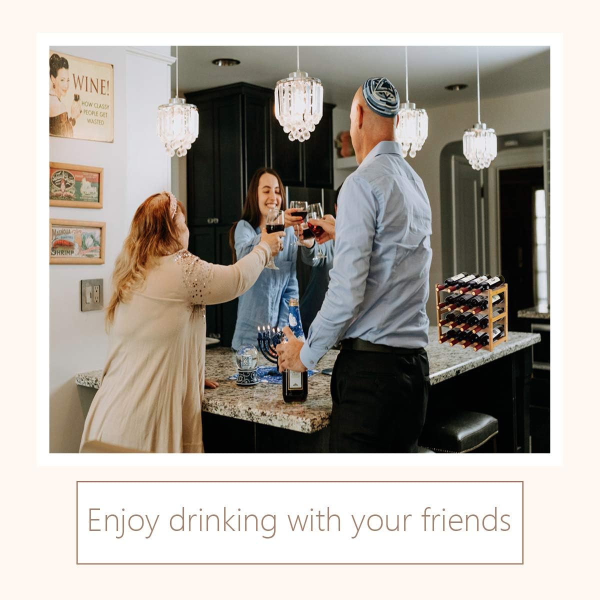 Bamboo Wine Rack, Sturdy and Durable Countertop Wine Storage Cabinet Shelf for Pantry - 4 Tiers 16 Bottle Wine Rack