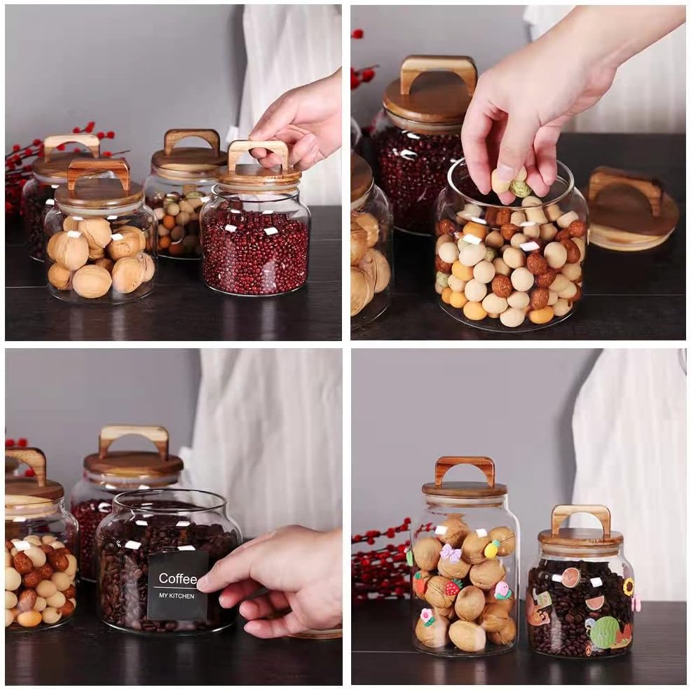 SAIOOL Glass Jars with Airtight Lid [Set of 4],Kitchen Canisters, Borosilicate Storage Containers,Retro Design, jars for Candy,Cookie,Rice,Sugar,Flour, Flour,Pasta,Nuts and Spice Jars