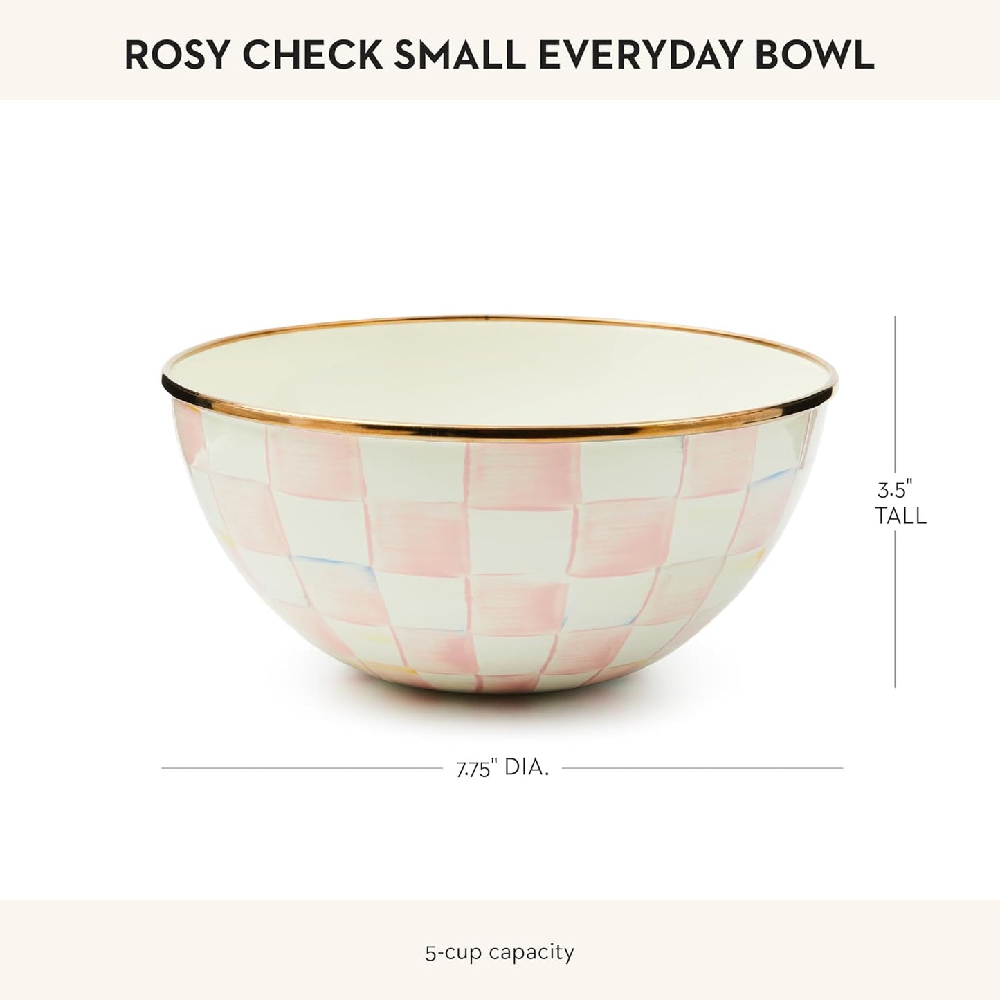 MACKENZIE-CHILDS Enamel Everyday Bowl, Serving Bowl for Entertaining, Small, Pink-and-White Rosy Check, Set of 1
