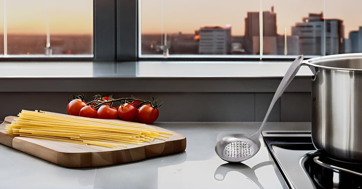 Cooking Skimmer Slotted Spoon, Heavy Duty Mesh Stainless Steel Colander Spoon Ladle Strainer for Cooking n Frying, Balance Pasta Scoop Strainer Spoon