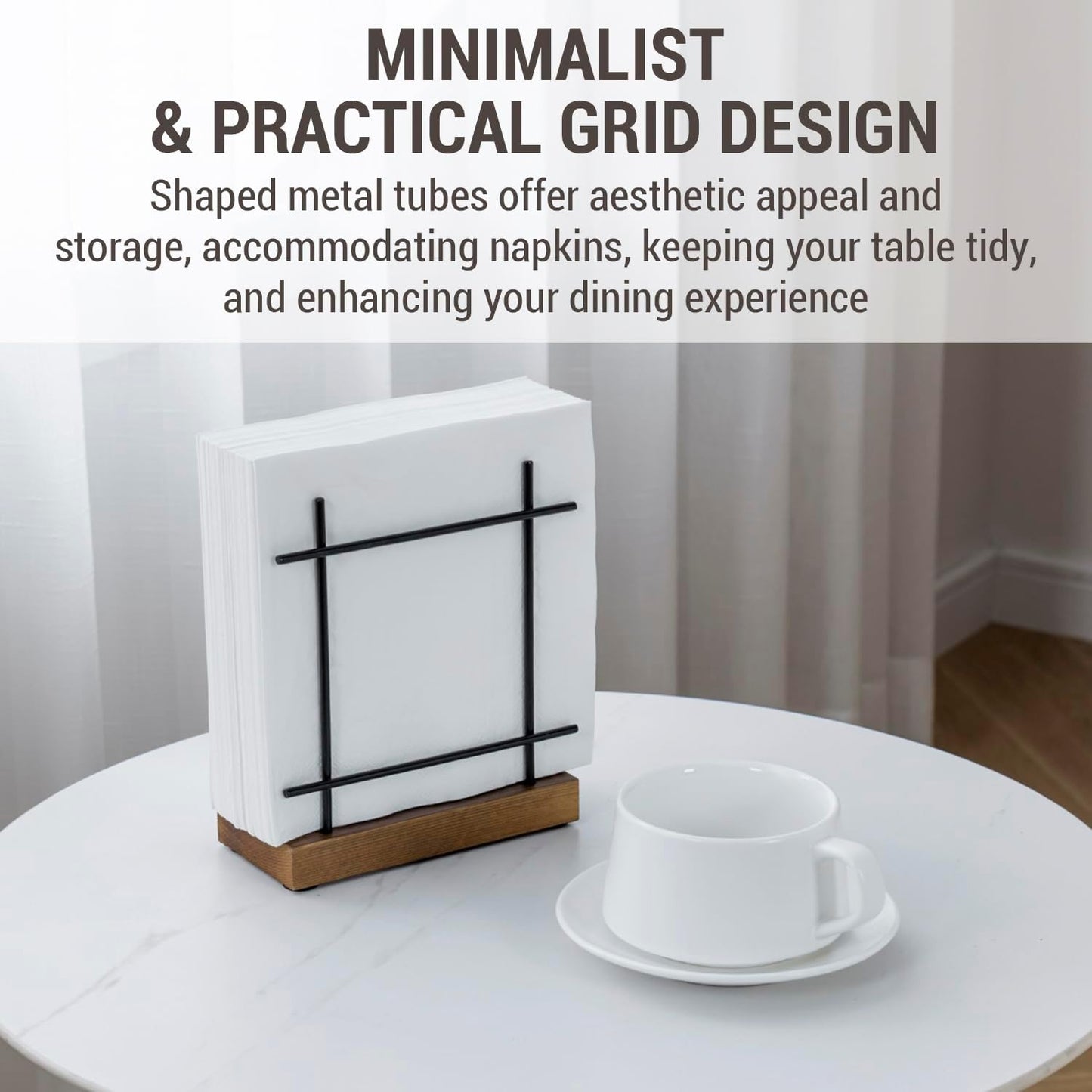 MyGift Napkin Holder for Table, Matte Black Metal Napkin Dispenser for Kitchen Dining with Rustic Burnt Brown Wood Base, Decorative Holders for Paper Mail Bills Home Decor