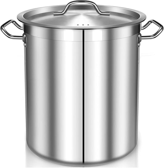 100 Quart Stainless Steel Stock Pot with Lid – Giant Heavy Duty Cooking Pot for Soup, Stew, Crawfish – Commercial Grade, Induction Compatible – Ideal for Catering & Bulk Cooking