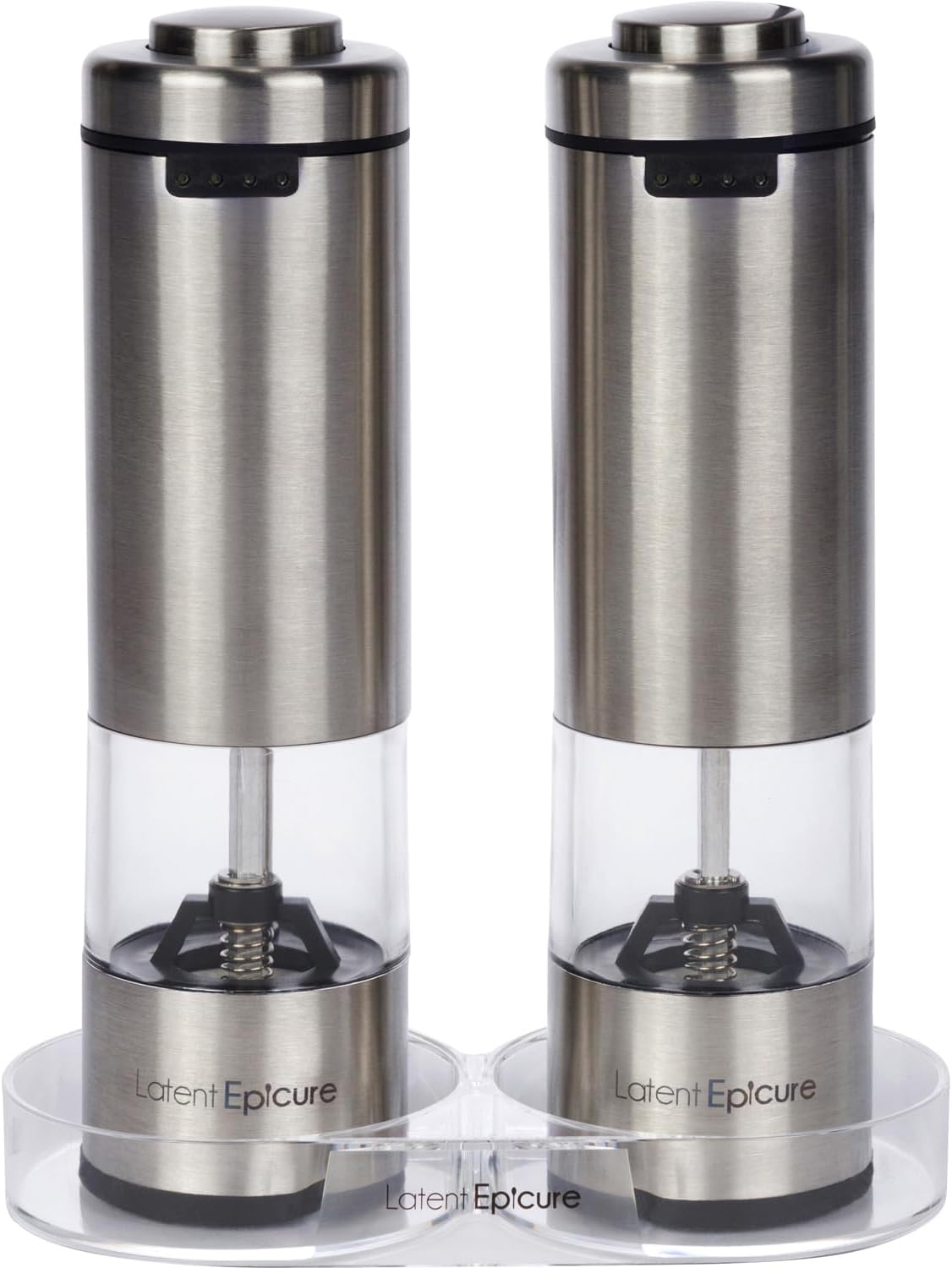 Electric Salt and Pepper Grinder Set (pack of 2) - Rechargeable USB-C - Stainless Steel Mills with LED Light Adjustable Ceramic Grinders & Complimentary Acrylic Mill Rest