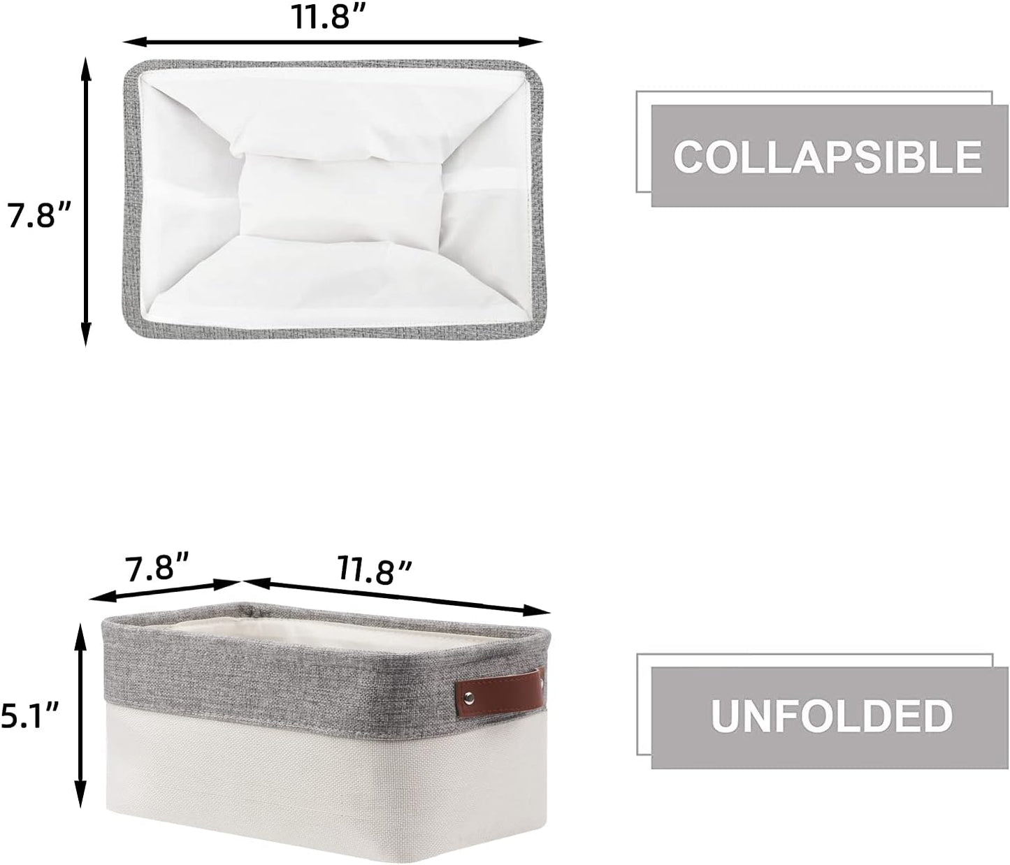 HNZIGE Small Storage Baskets for Organizing(6 Pack) Fabric Storage Baskets for Shelves, Baby Gift Baskets for Empty Closets, Laundry, Nursery, (Gray&White, 11.8" x 7.8" x 5.1")