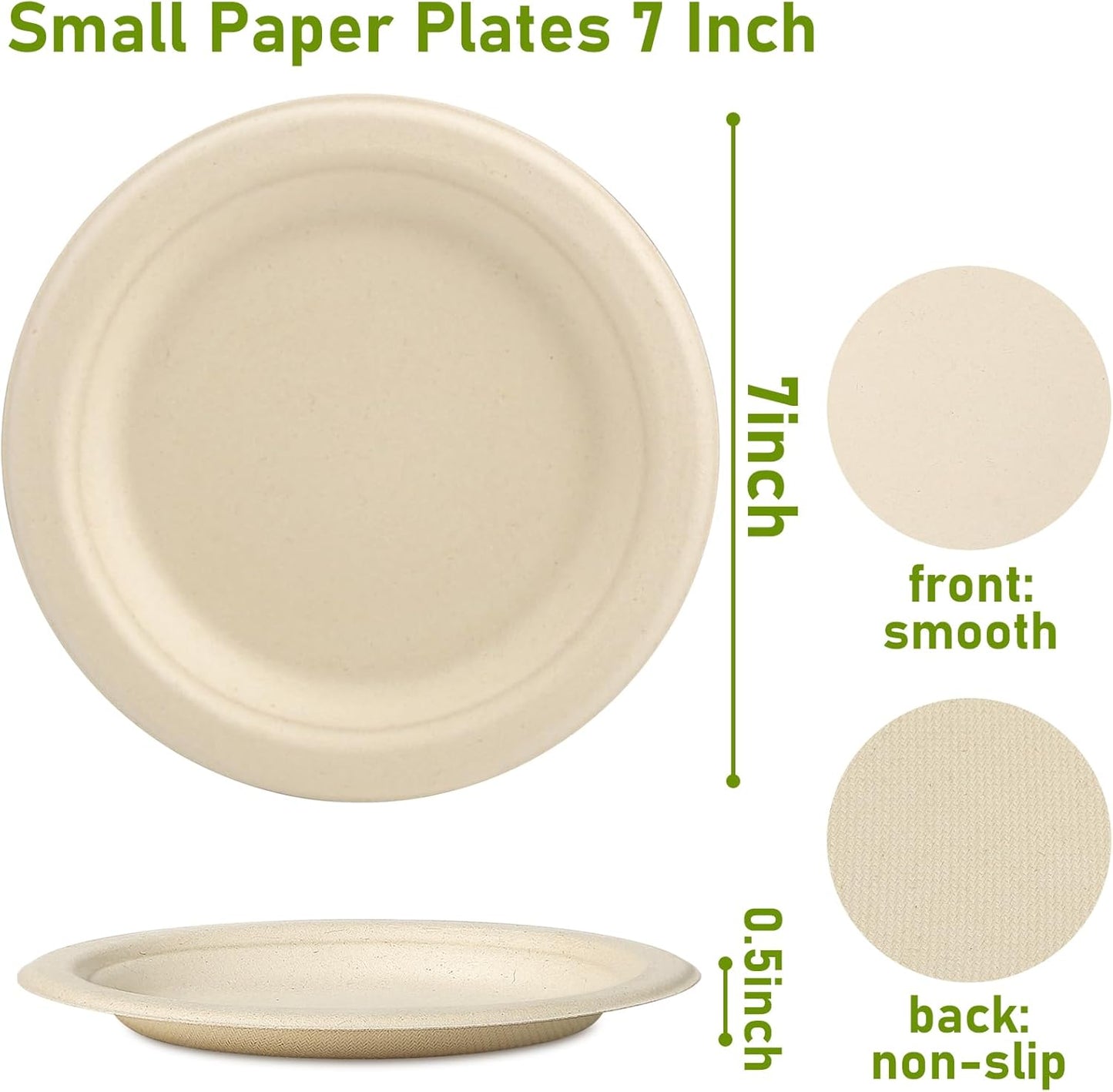 Small Compostable Brown Paper Plates - 7 inch, 500 Count, Biodegradable, Eco Friendly, Sturdy Dessert Plates