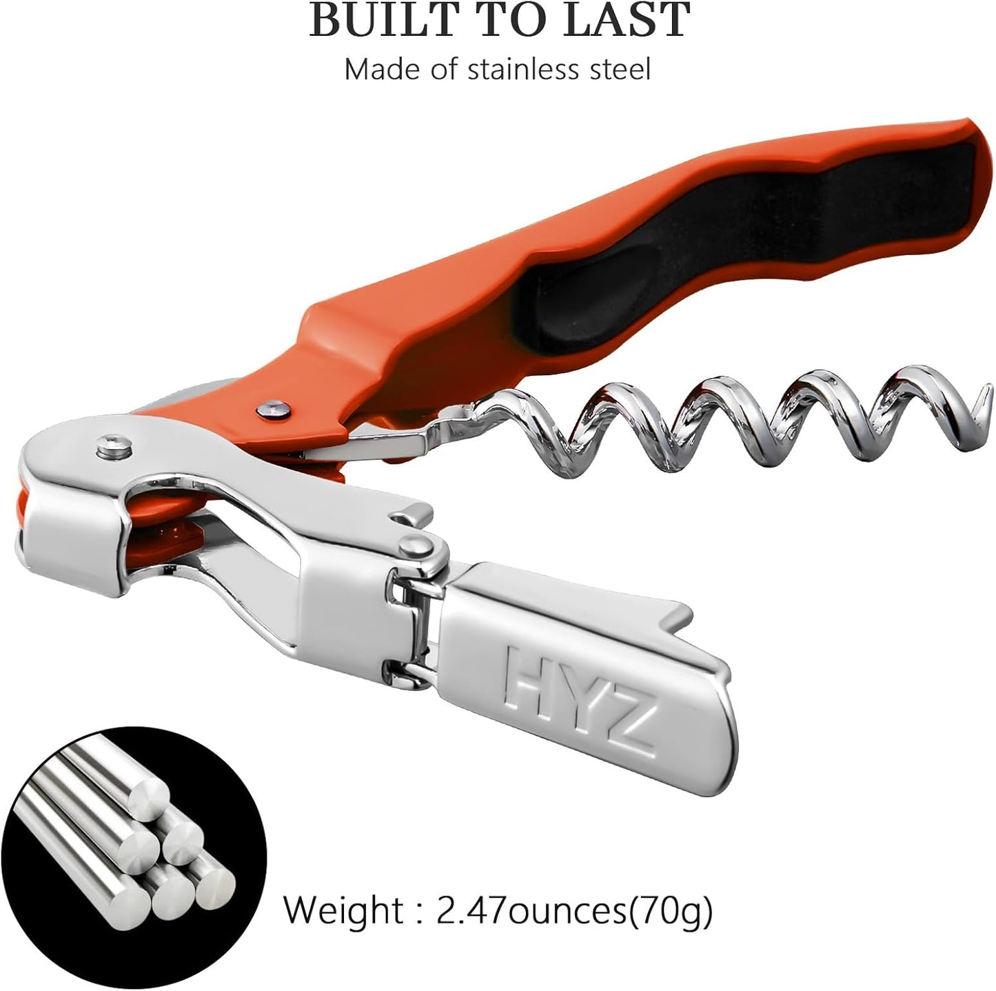 HYZ 2-Pack Wine Opener Waiter Corkscrew, Professional Wine Key for Servers, Bartender with Foil Cutter, Manual Wine Bottle Opener Double Hinged (Orange)