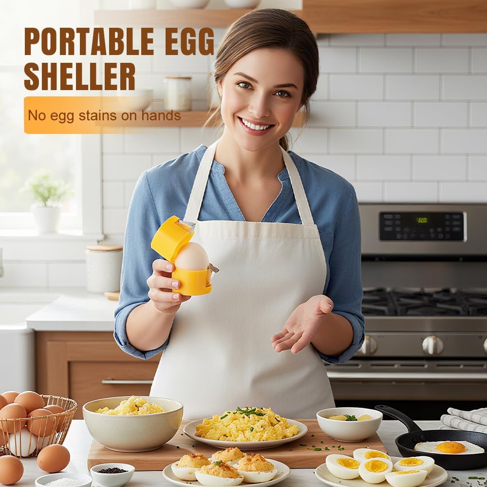 Egg Shell Opener, 2026 Upgrade Egg Peeler, Stainless Steel Egg Slicer for Hard Boiled Eggs, Egg Peeling Tool, Hard Boiled Egg Peeler, Egg Shell Cutter for Boiled Egg (Yellow)