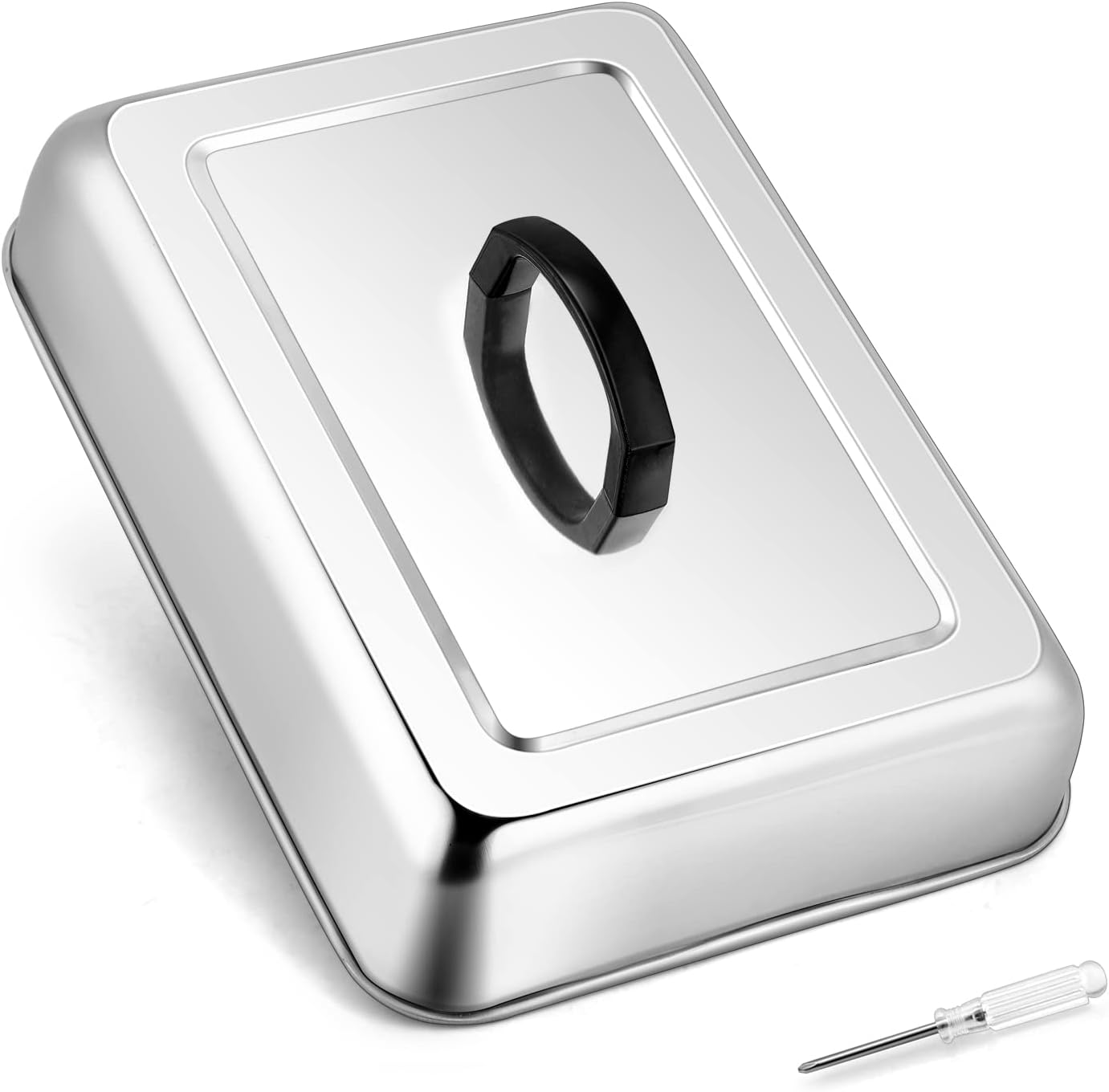 HaSteeL Rectangular Basting Cover, Stainless Steel Cheese Melting Dome Steaming Cover Lid, Heavy Duty Griddle Grill Accessories for Flat Top Teppanyaki BBQ Kitchen Indoor & Outdoor, Dishwasher Safe