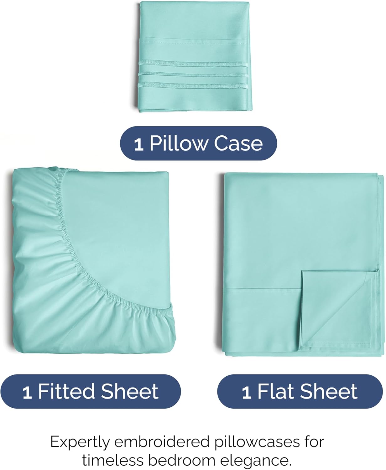 Twin Size 3 Piece Sheet Set - Comfy Breathable & Cooling Bed Sheets Set - Hotel Luxury Bedding for Women, Men, Kids, Teens, Boys & Girls - Deep Pockets, Ultra-Soft, Wrinkle Free - Oeko-Tex - Spa Blue