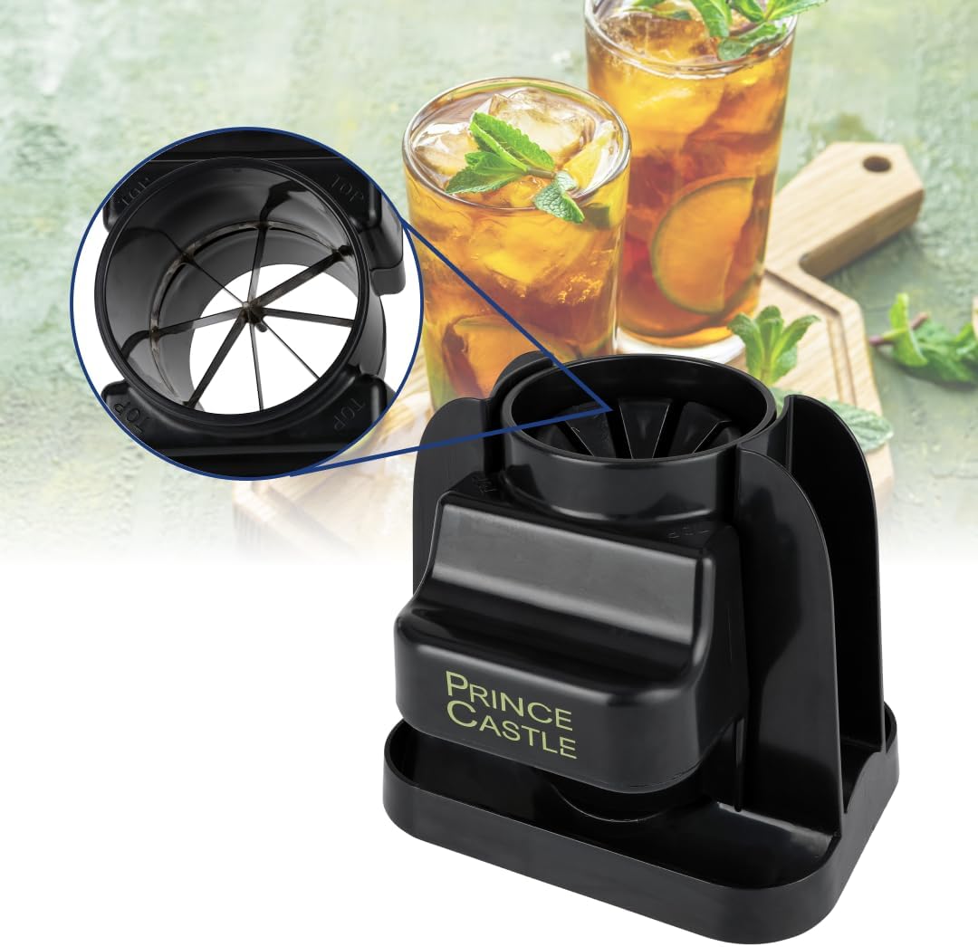 Prince Castle Lime Lemon Cutter - Fruit Slicer Kitchen Gadget and Vegetable Chopper with Container 8-Wedge Slicer