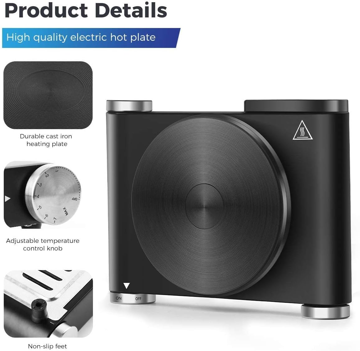 Cusimax Hot Plate Electric Burner Single Burner Cast Iron hot plates for cooking Portable Burner 1500W with Adjustable Temperature Control Stainless Steel Non-Slip Rubber Feet, Upgraded Version