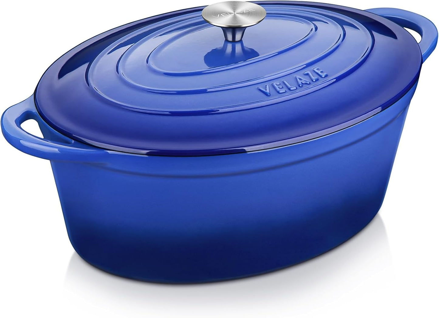Velaze 7.5 QT Enameled Oval Dutch Oven Pot with Lid, Cast Iron Dutch Oven with Dual Handles for Bread Baking, Cooking, Frying, Non-stick Enamel Coated Cookware（Blue)