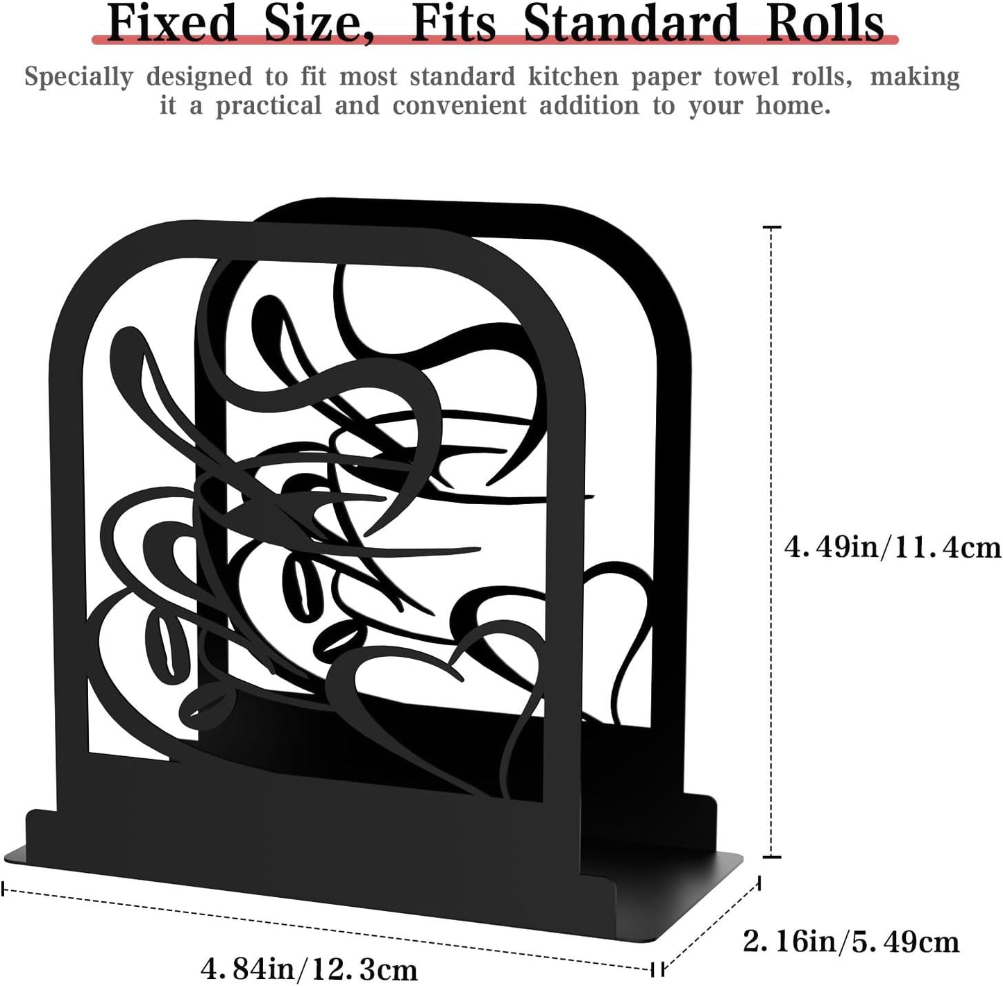 Modern Standing Napkin Holder for table, Black Metal Napkin Dispenser, Coffee time Theme Style Napkin Holder, Suitable for Kitchen, Coffee Shop, Dining Room