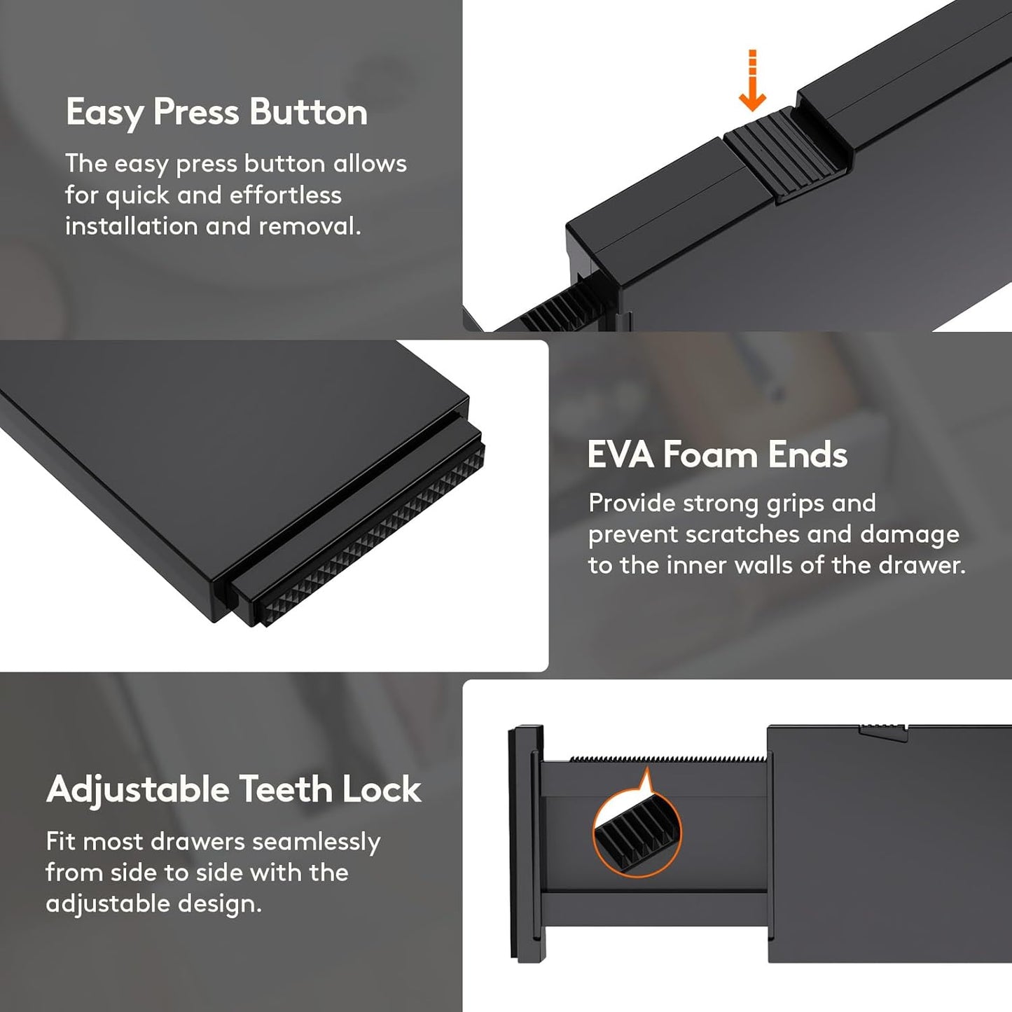 Lifewit 14 Pack Drawer Dividers 4" High, 11-17" Adjustable Drawer Organizers for Clothes, Expandable Dresser Separators in Bedroom/Bathroom/Kitchen/Fridge/Office Organization and Storage, Black