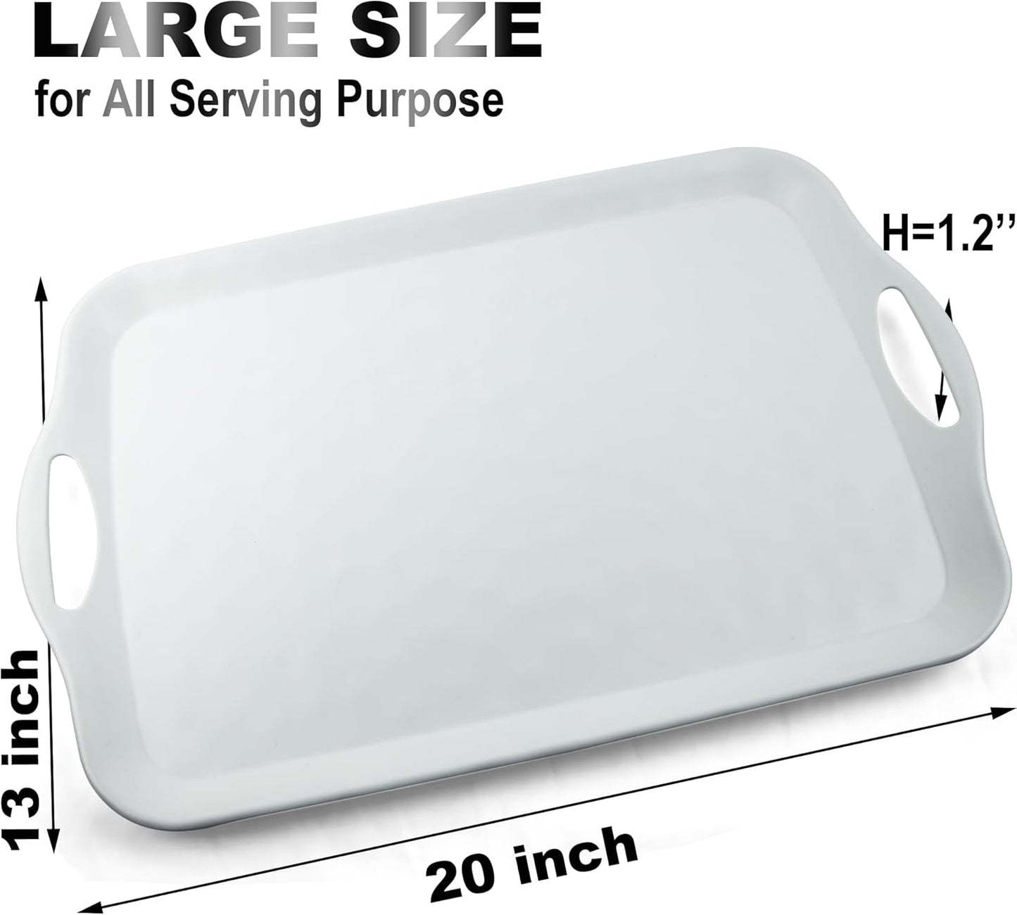 Extra Large Serving Tray with Handles, 20x13 inch, Set of 2 Melamine Platters for Serving Food, Turkey, Cookie, Rectangular Trays for Eating, Raised Dots Matt Finished, Dishwasher Safe, White