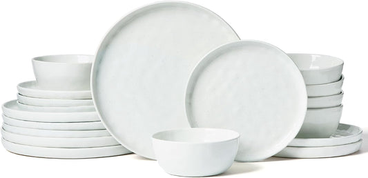 Famiware Mars Plates and Bowls Set, 18 Pieces Dinnerware Sets, Dishes Set for 6, White