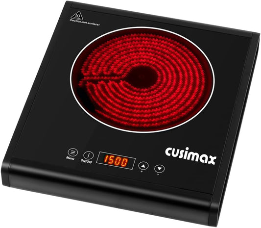 1500W Infrared Hot Plate with LED Display, Small Electric Stove with Adjustable15 Power and Time 2h, Portable Electric Burner Compatible with All Cookware