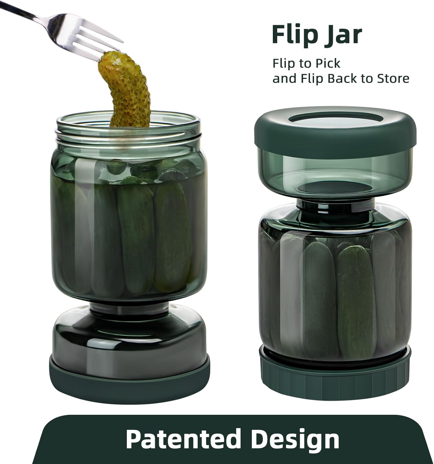 WhiteRhino Pickle Jar with Strainer Flip,34oz Pickle Container with Strainer,Glass Pickle Flip Jar Leakproof Airtight Lid,Hourglass Juice Separator Pickle Jar for Olive, onions, gherkin