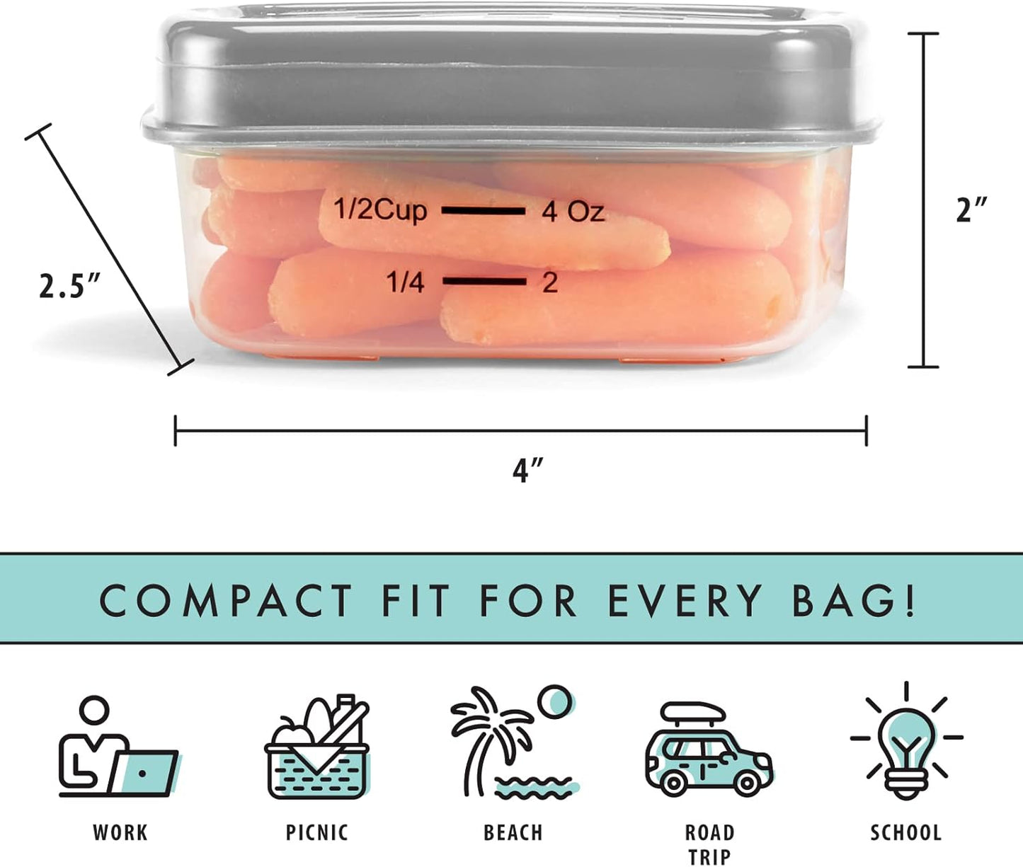 Fit & Fresh Small Plastic Containers With Lids 4 oz, Snack Containers for Adults and Kids, Reusable Leakproof Dressing and Condiment Containers, Multicolor, 5PK, Light