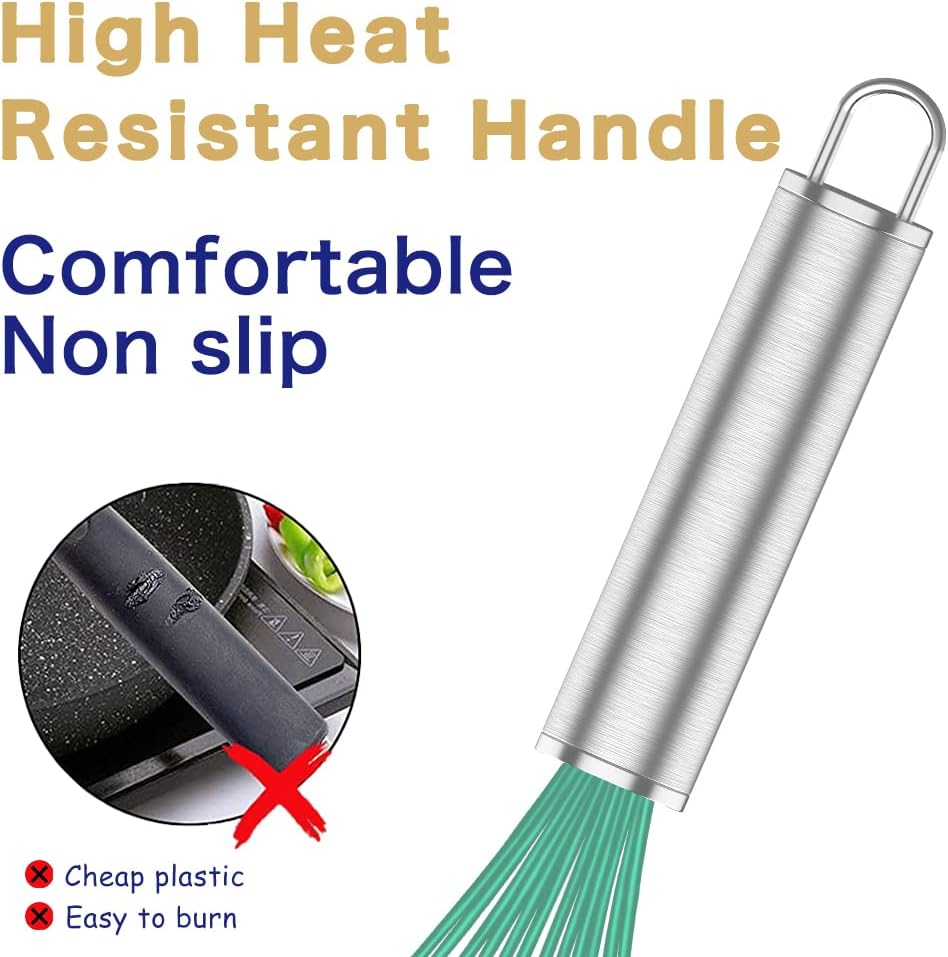 Teal Silicone Whisk, Professional Silicone Whisks For Cooking Non Scratch, Stainless Steel & Silicone Wisk,Plastic Rubber Whisk Tool for Nonstick Cookware Pans, Silicon Wisks Set of 3, Aqua