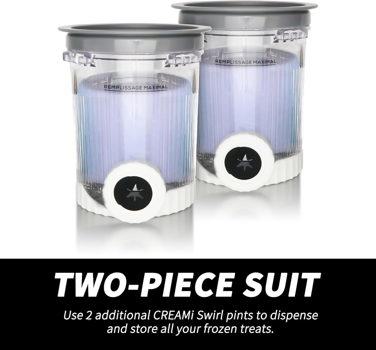 2-Pack Swirl Ice Cream Pints with Lids - Compatible with Ninja Swirl Creami NC700 Series, BPA-Free Pint Containers & Nozzles, Dishwasher Safe Frozen Treat Storage