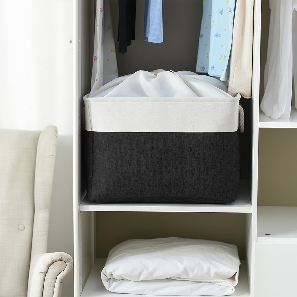 TheWarmHome Organization and Storage for Shelves - Extra Jumbo 3 Pack 20.5x15.7x13.8 inch Fabric Storage Basket for Organizing, Storage Bins for Shoes Towel Blanket (White & Black)