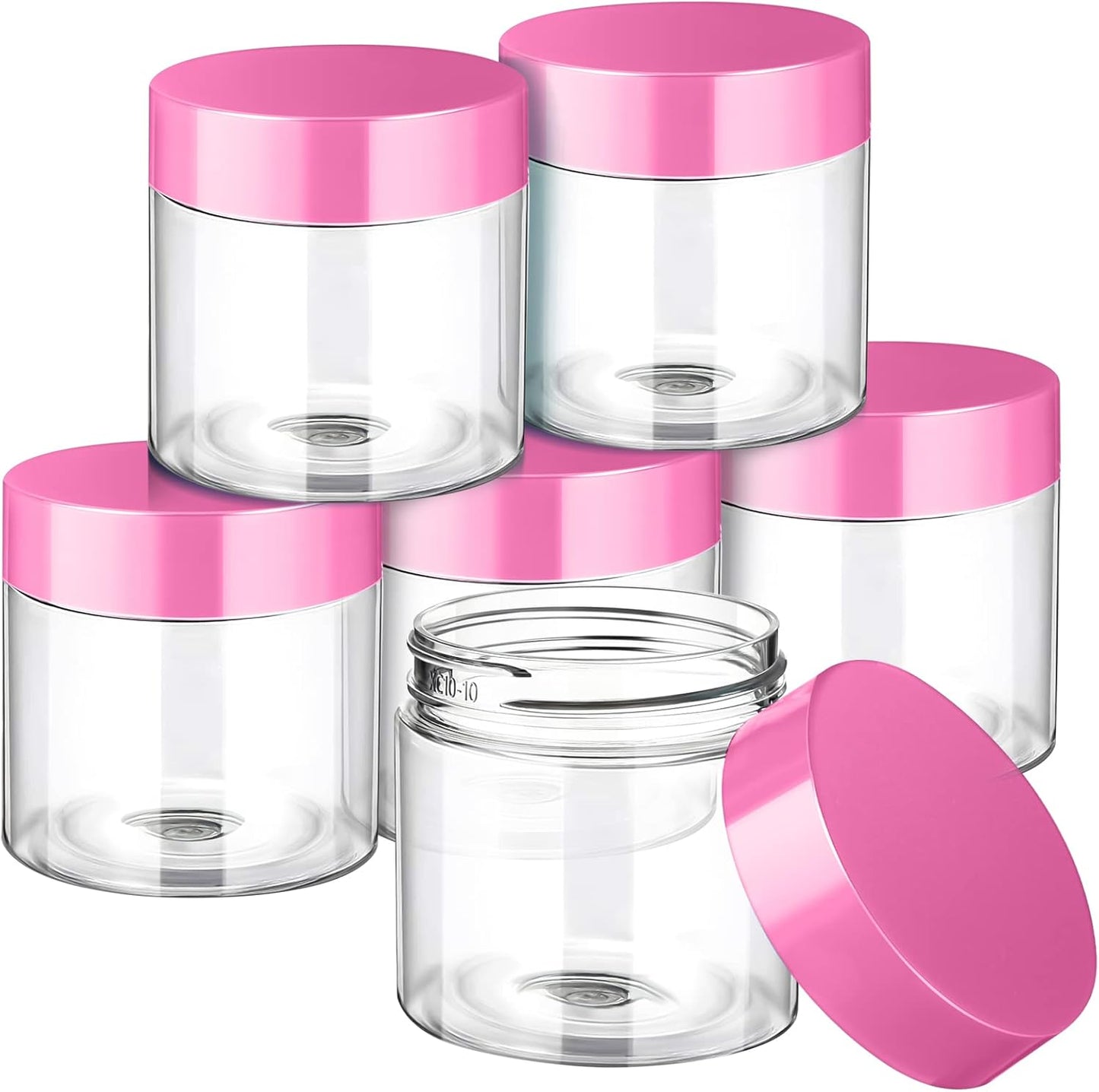 SATINIOR 6 Pack 2 oz Plastic Jars Containers with Lids Wide-mouth Refillable Leakproof Reusable Round Empty Jars for Travel Cosmetic Dry Food Spice Candy Cookie Home Kitchen Organizing(Pink)