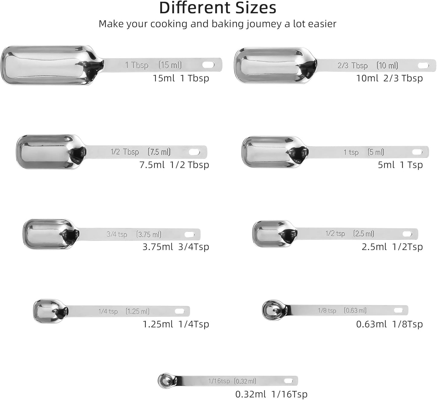 Smithcraft Measuring Spoons Set of 9 with Leveler, Metric & US 18/8 Stainless Steel Measuring Spoons Set for Baking&Kitchen, Metal Long Handle Measuring Spoon for Spice, Nesting Measure Spoon Fit Jar