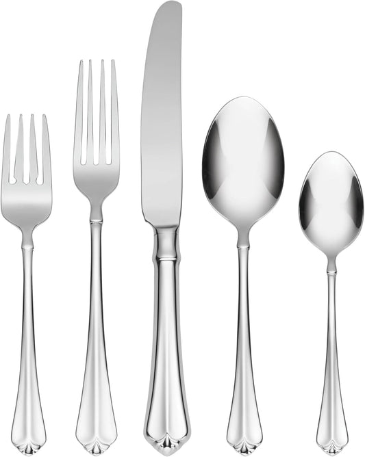 Oneida Silverware Set For 8, Juilliard 45-Piece Fine Flatware Set with Serving Utensils, Service For 8, 18/10 Stainless Steel, Mirror Finish, Dishwasher Safe,Knives Spoons & Forks Set(Silver 45 Piece)