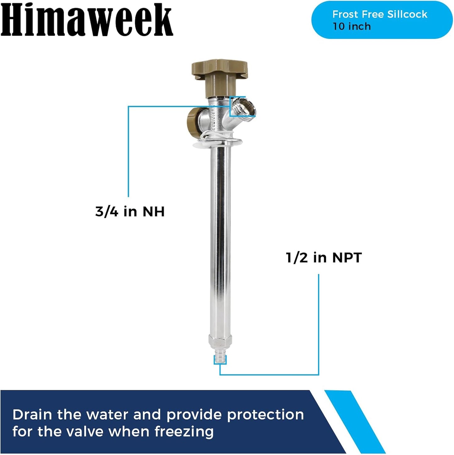 10-inch Anti-Siphon Frost Free Sillcock, Quater Turn 3/4-Inch Hose Bibb x 1/2-Inch PEX End,No Lead Brass Valve Frost Proof Outdoor Faucet Spigot
