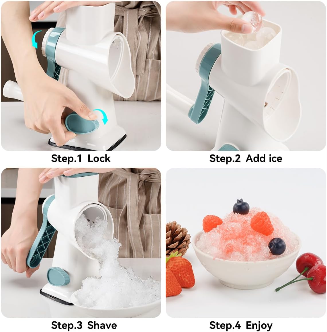 Rotary Ice Shaver with Handle Manual Hand Crank Snow Cone Maker Machine Qucik Shaved Ice Maker with Suction Feet, All Ice Cubes Fitted.Premium Portable Ice Crusher and Shaved Ice Machine.