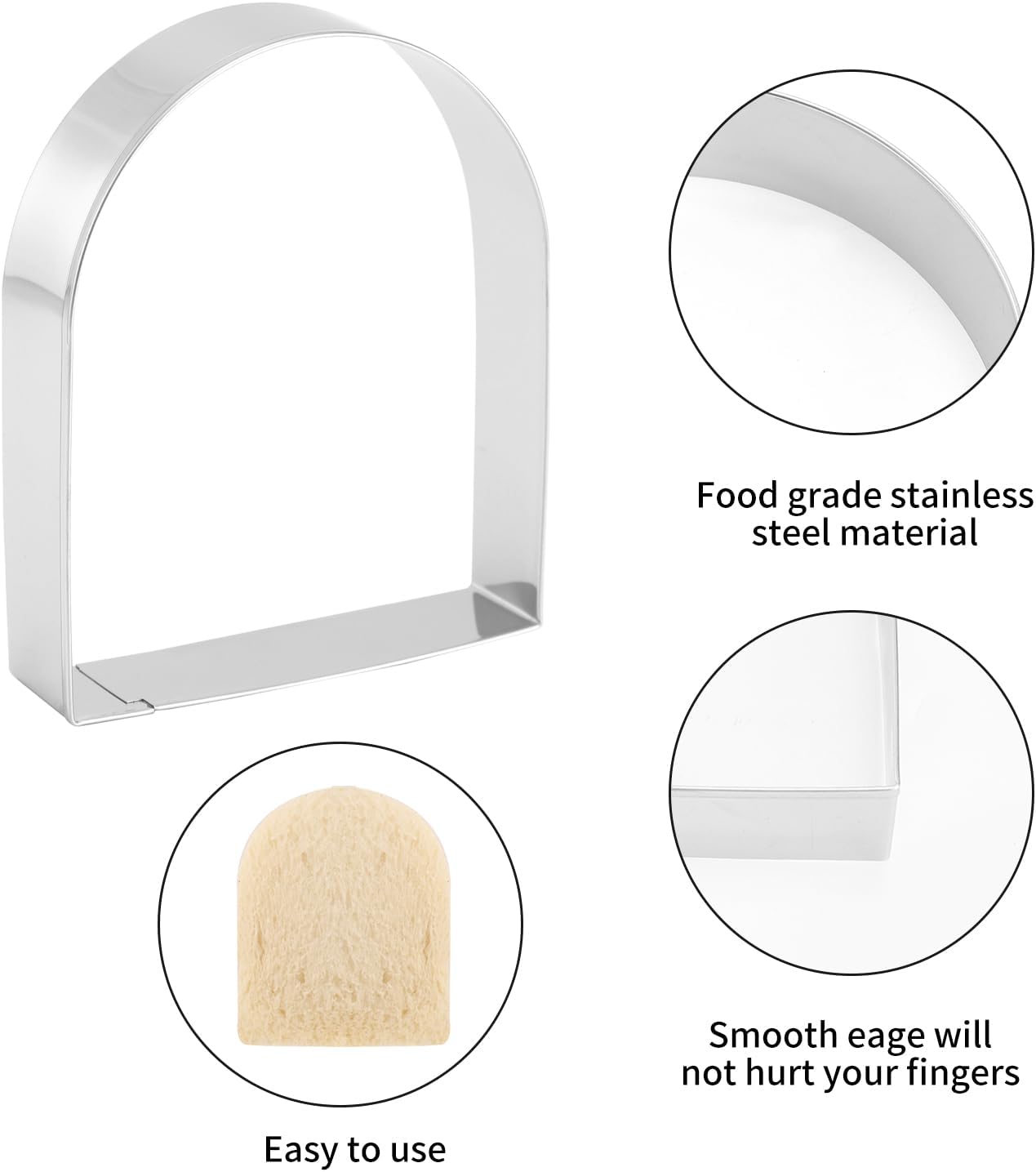 Arched Cookie Cutter Set ANCKNE 4 piece geometric cookie cutter molds - Stainless steel from 2 to 5 inches, Cake Cutters for Kitchen Baking