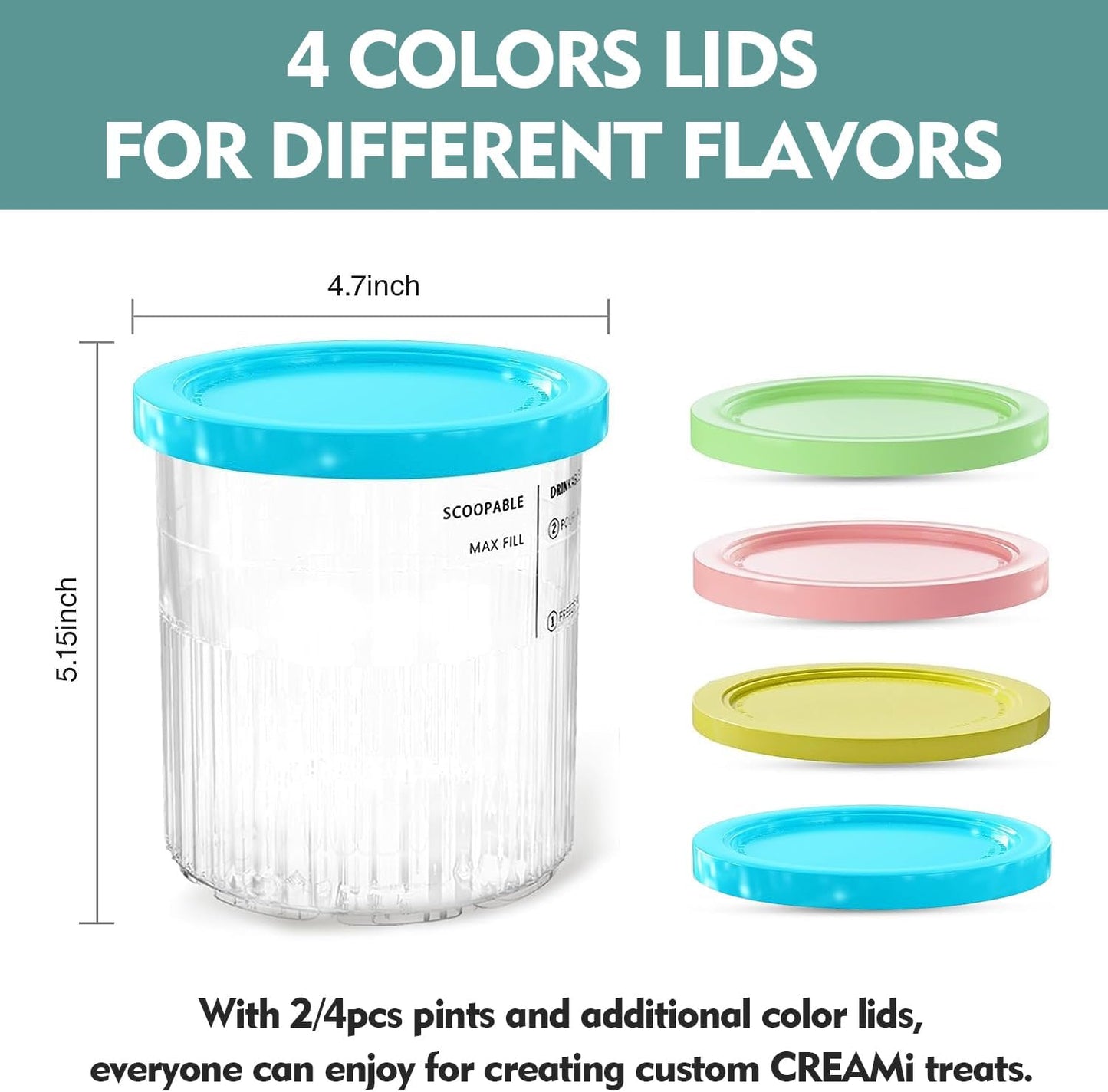 Replacement for Ninja Creami Deluxe 11-in-1 XL Pints and Lids - 4 Pack, 24 oz Containers Compatible with Ninja Creami NC501, NC500 Series Ice Cream Maker - Dishwasher Safe