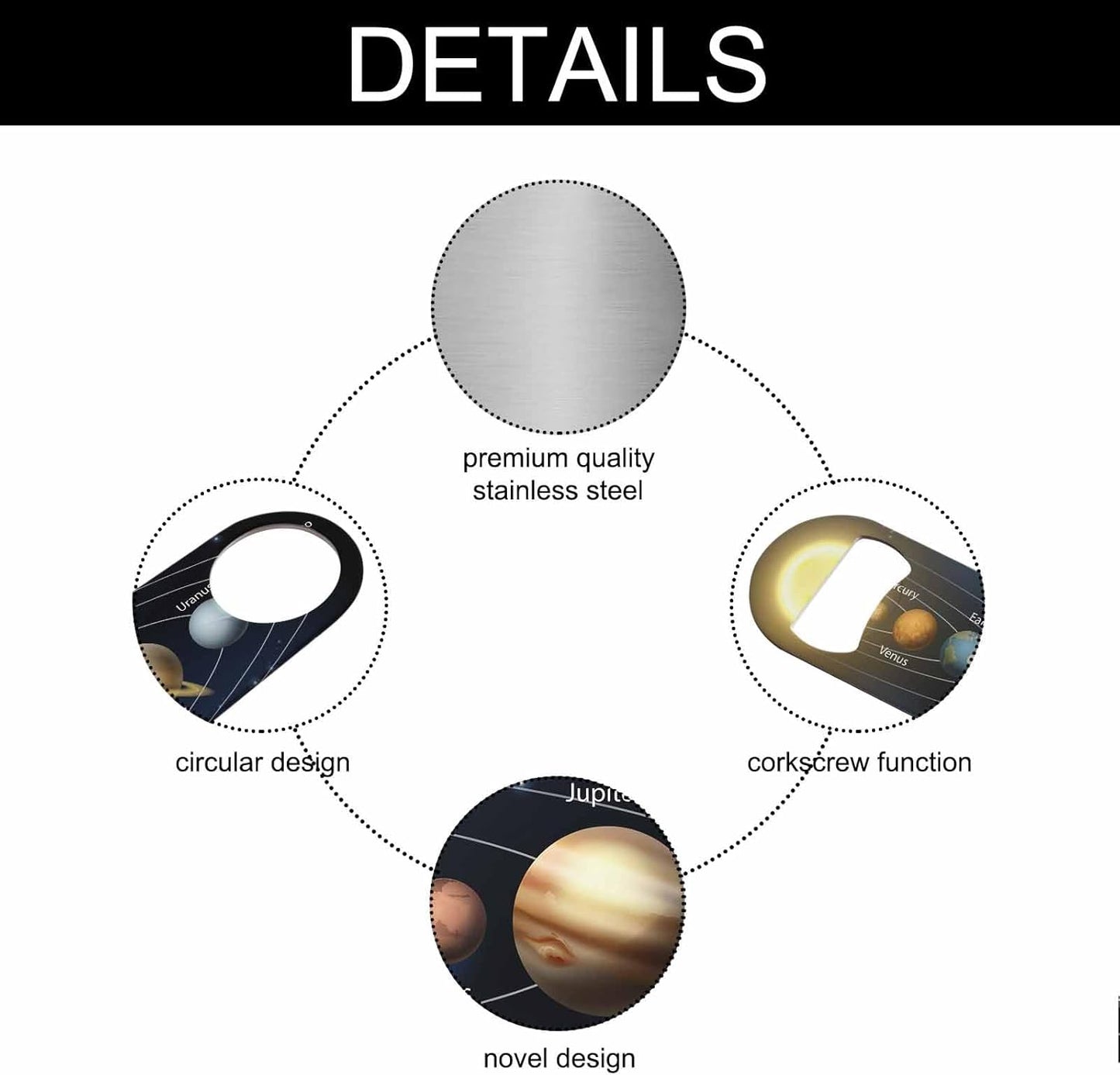 Solar System Stainless Steel Bottle Opener Planets Map Universe Pluto Saturn Mercury Space Earth Venus Flat Beer Bottle Opener Keychain for Home Kitchen Bar Restaurant Party Birthday Gift
