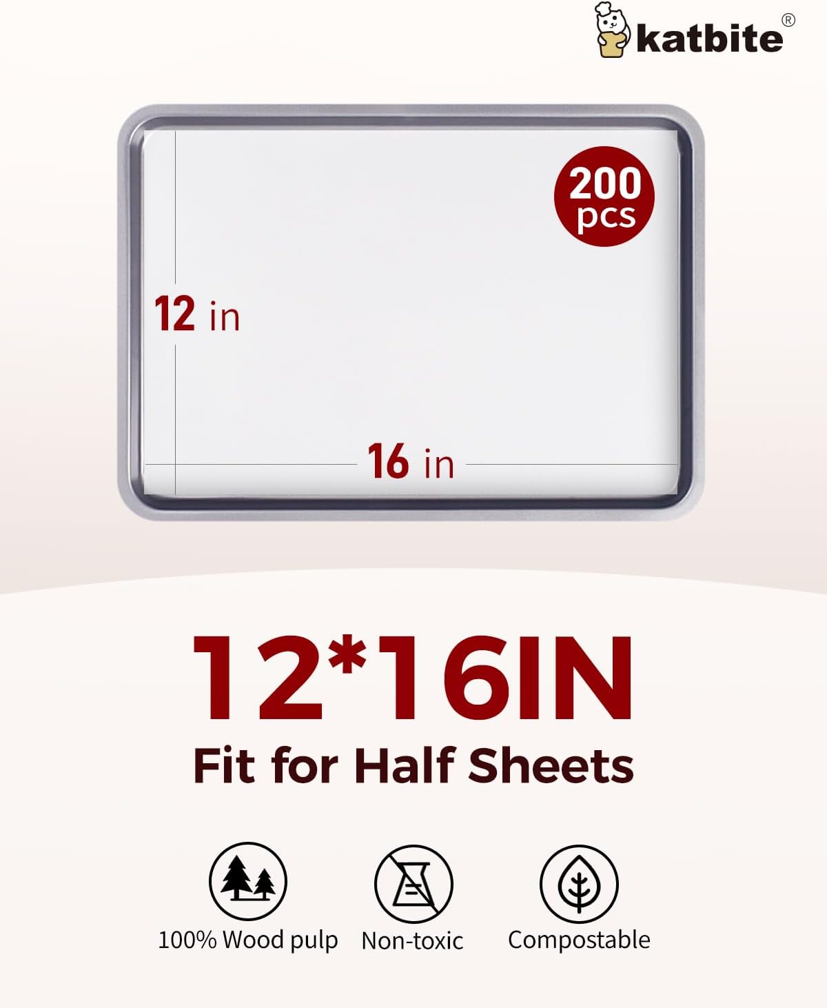 Katbite 200PCS 12x16 In Heavy Duty Flat Parchment Paper, Parchment Paper Sheets for Baking Cookies, Cooking, Frying, Air Fryer, Grilling Rack, Oven(12x16 Inch)[Advanced Series]