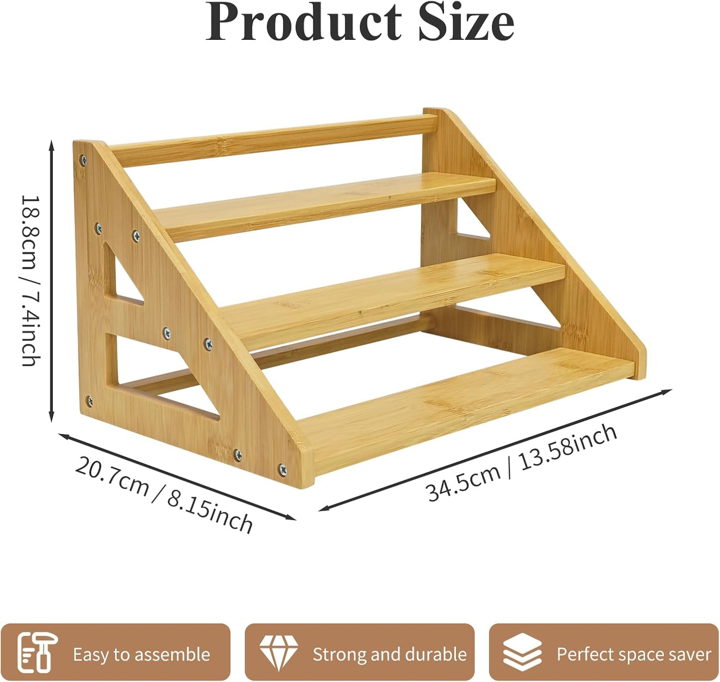 3-Tier Spice Rack Organizer,Bamboo Spice Rack for Kitchen Countertops,Cabinets & Pantries,Modern Space-Saving Design, Durable Bamboo Organizer (Spice Bottles Not Included)