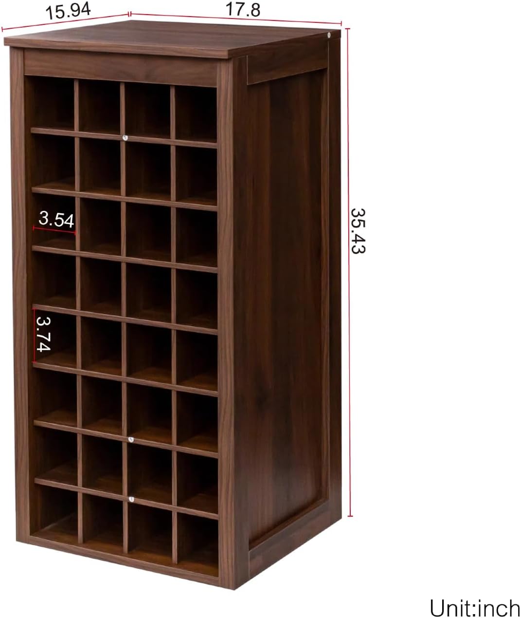 WERSMT 8-Tier Wine Rack Freestanding Floor, 32 Bottles Wood Wine Rack Counter for Small Space, Farmhouse Stackable Modular Wine Bottle Holder Rack, Walnut