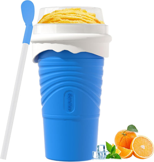 Slushie Maker Cup, 500ML DIY Magic Slushy Maker Squeeze Cups, Portable Smoothie Squeeze Cups for Juices, Milk and Ice Cream Make, Double Layers Silica Cup with Lid & Straw for Friends, Family Gifts