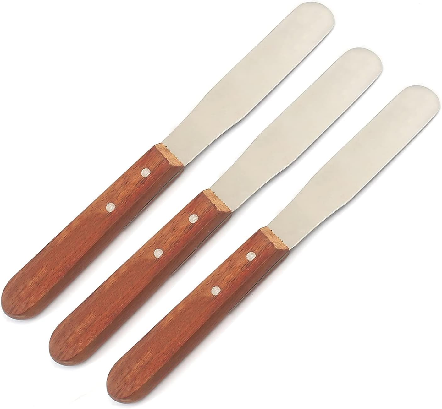 OdontoMed2011 Set of 8 Pcs Straight Icing Spatula Stainless Steel Baking Set Wooden Handle Cake Decorating Frosting Spatulas, 10R Spatula