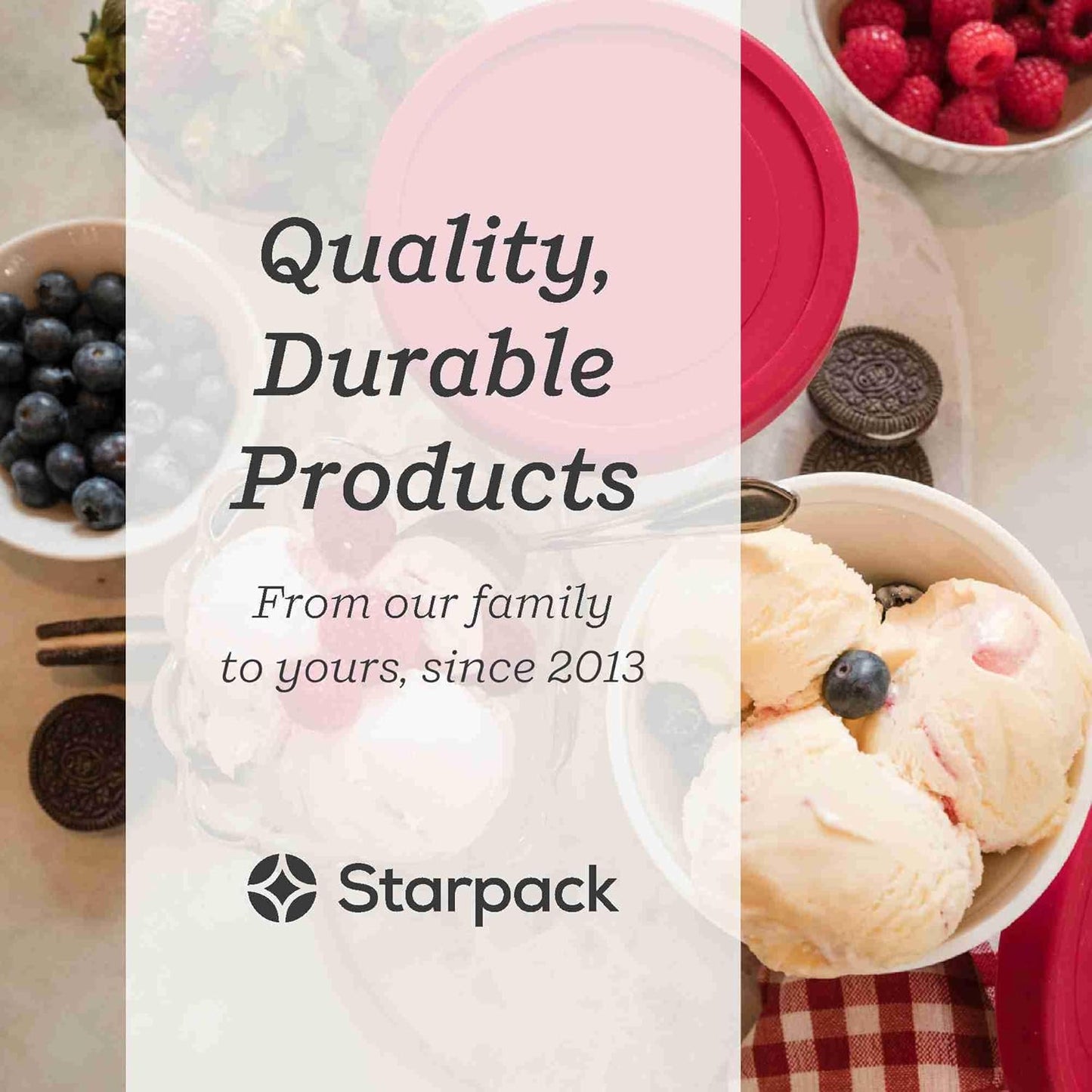 Starpack 'Freeze the Day' Ice Cream Storage Container for Freezer (2 Pcs) - 1 Quart Ice Cream Containers for Homemade Dessert - Reusable Frozen Treat Containers with Lids - Leak-Free Lids (Silicone)