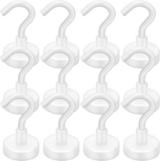 LOVIMAG Cruise Essentials - 28lbs Magnetic Hooks for Cabins, White Cruise Magnets for Door, Strong Magnetic Hooks for Hanging, Refrigerator, Ceiling, Grill - 12 Pack