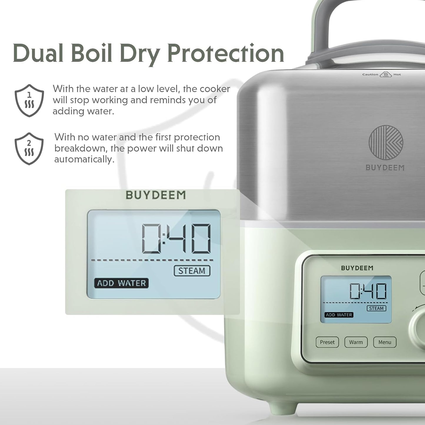 BUYDEEM G553 5-Quart Electric Food Steamer for 2-4 Servings, One Touch Vegetable Steamer for Cooking, Digital Multifunctional Steamer, Quick Steam, Stainless Steel Steamer Tray, No Stew Pots Included