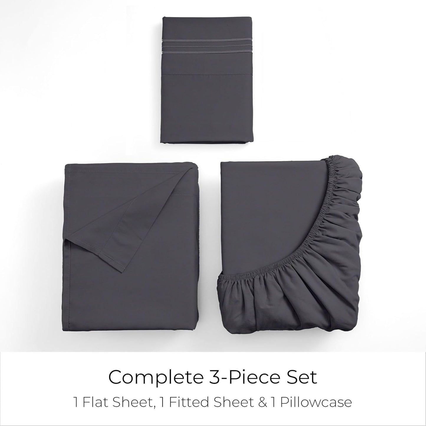 Mellanni Twin Sheets Set - 3 PC Iconic Collection Bedding - Hotel Luxury, Extra Soft, Cooling Bed Sheets - Wrinkle, Fade, Stain Resistant (Twin, Charcoal)