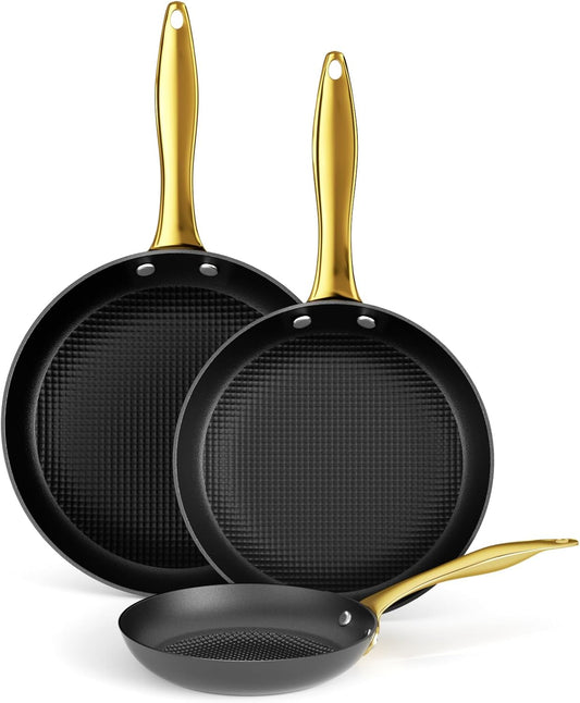 Cast Iron Skillet Set, Nonstick Frying Pan Set, Cast Iron Induction Non Stick Frying Pan, 8Inch&9.5Inch&11Inch Skillet Omelette Egg Frying Pan Set, kitchen Cooking Pan Set W/Stay Cool Handle